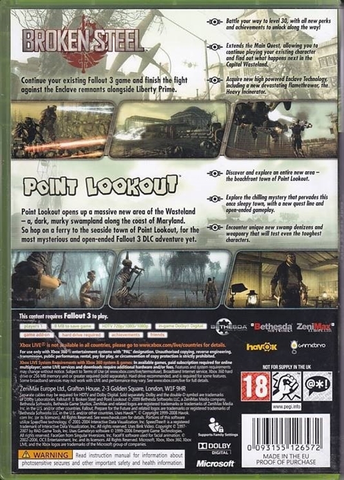 Fallout 3 Game Add-on Pack, Broken Steel and Point Lookout - XBOX 360 (B Grade) (Genbrug)